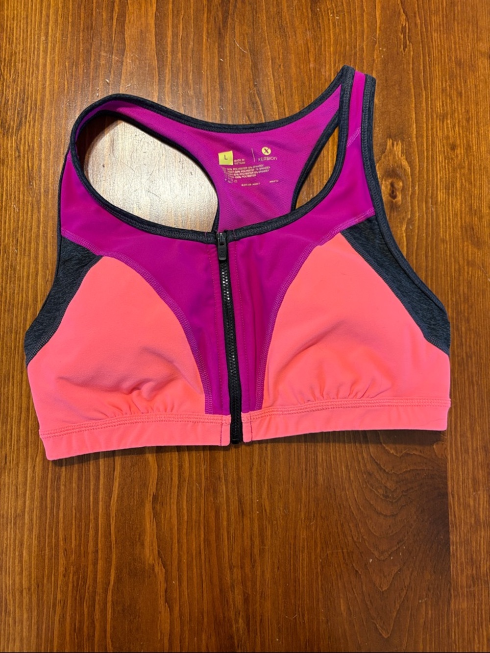 Xersion Pink & Purple Front-Zip Colorblock Sports Bra
